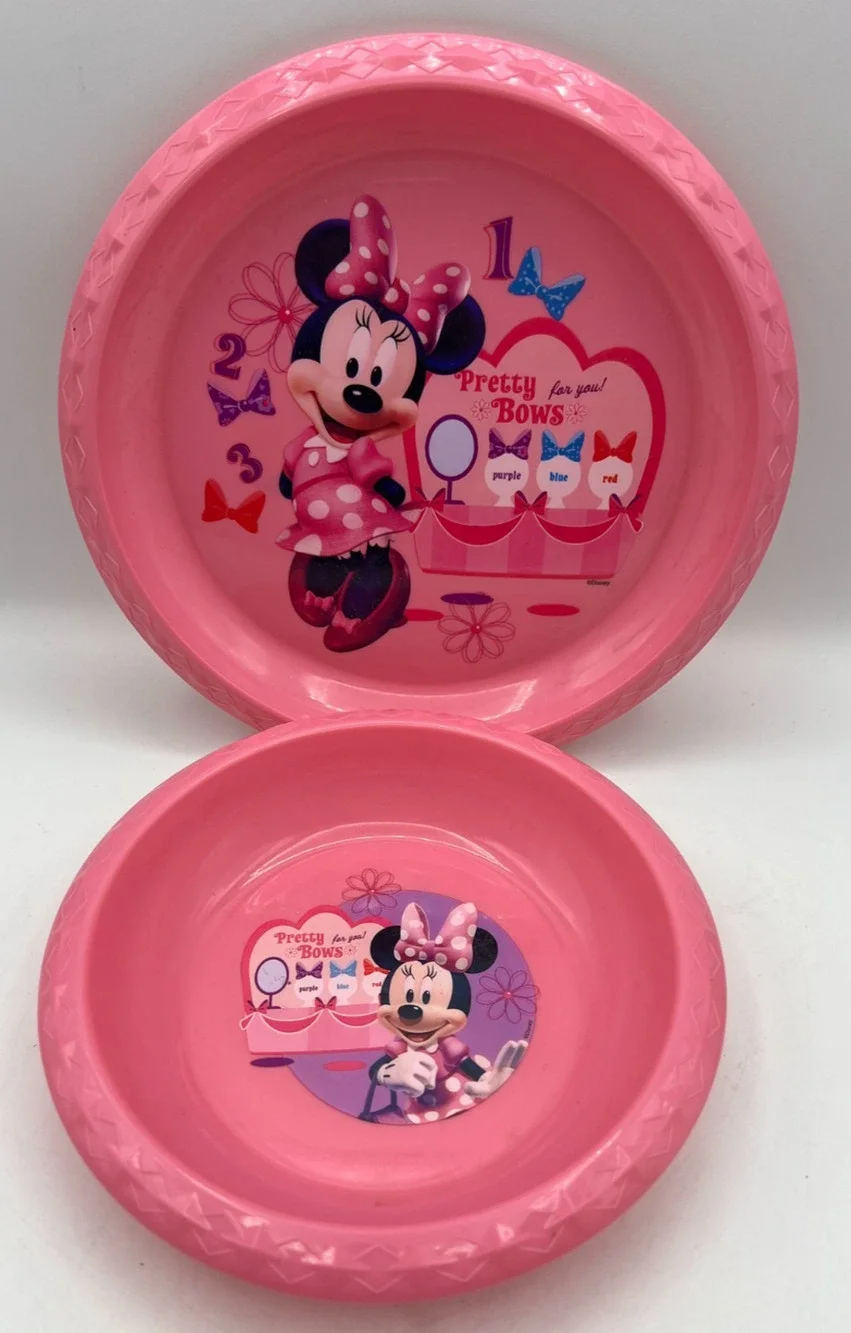 Disney Minnie Mouse Zak Designs Pink Plastic Kids Plates Bow Set of 2